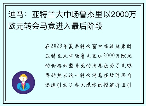 迪马：亚特兰大中场鲁杰里以2000万欧元转会马竞进入最后阶段
