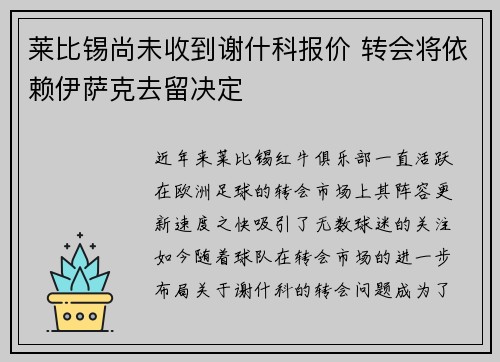 莱比锡尚未收到谢什科报价 转会将依赖伊萨克去留决定